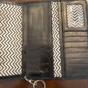 Hobo Black Leather Trim-Fold WalletS